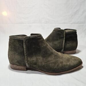 Italeau Foliana Boots Womens Sz 40 Sz 9.5 Green Suede Ankle Bootie Zip Shoes
